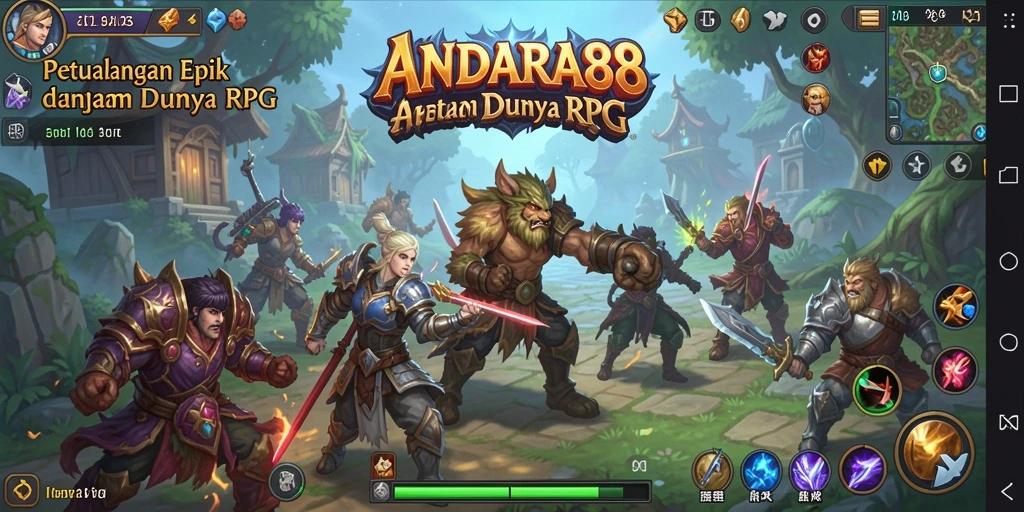 Tampilan gameplay RPG ANDARA88 dengan karakter dan pertempuran yang seru.