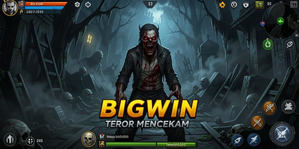 Tangkapan layar gameplay <strong>BIGWIN</strong> menampilkan suasana menyeramkan dengan hantu yang mengintai.