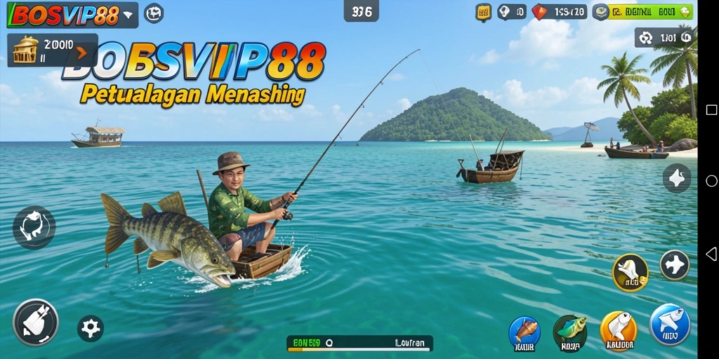 Screenshot gameplay BOSVIP88 menampilkan aksi memancing yang mendebarkan.