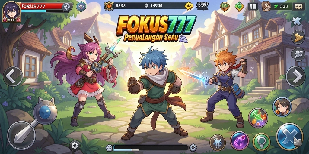 Tangkapan layar utama FOKUS777 menunjukkan tampilan seru saat beraksi dalam game Anime.