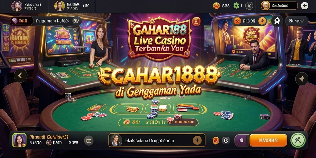 Screenshot GAHAR188 menampilkan dealer langsung dan permainan yang mengasyikkan.