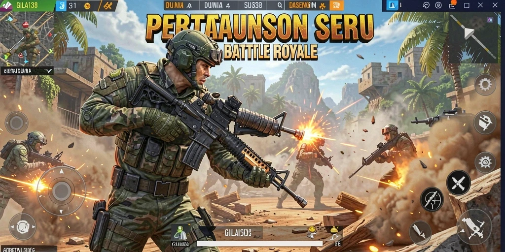 Tampilan gameplay menegangkan dalam GILA138 dengan aksi Battle Royale.