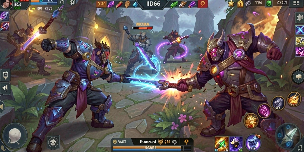 Tangkapan layar permainan ID66 menunjukkan aksi intens MOBA.