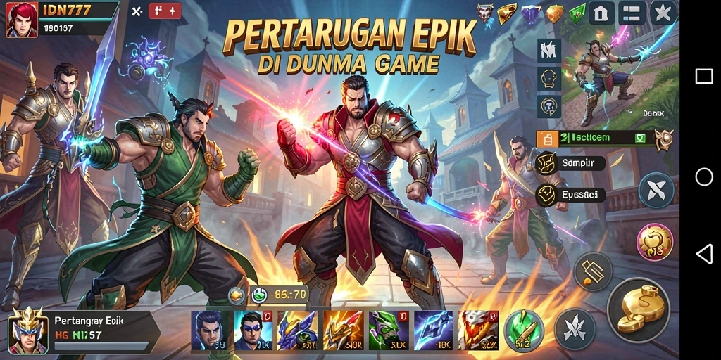 Tampilan gameplay IDN777 dengan aksi pertarungan yang intens.