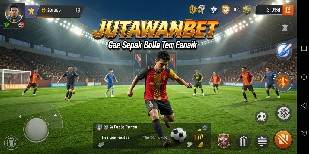 Screenshot JUTAWANBET menampilkan aksi seru dalam pertandingan sepak bola.