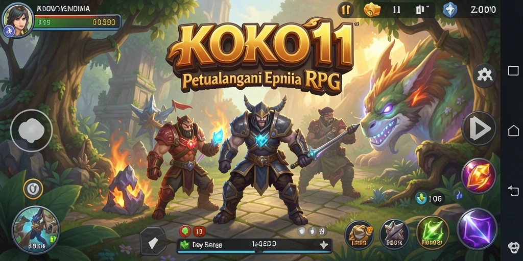 Screenshot gameplay KOKO11 dengan pertarungan epik dan karakter menarik.