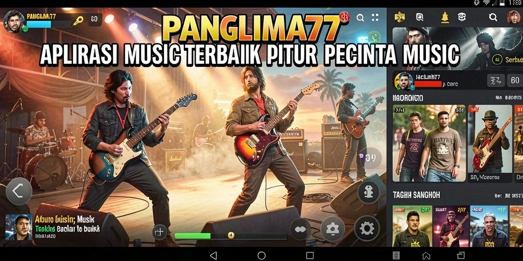 Screenshot gameplay aplikasi PANGLIMA77 menampilkan pengalaman mendengarkan musik yang menyenangkan.