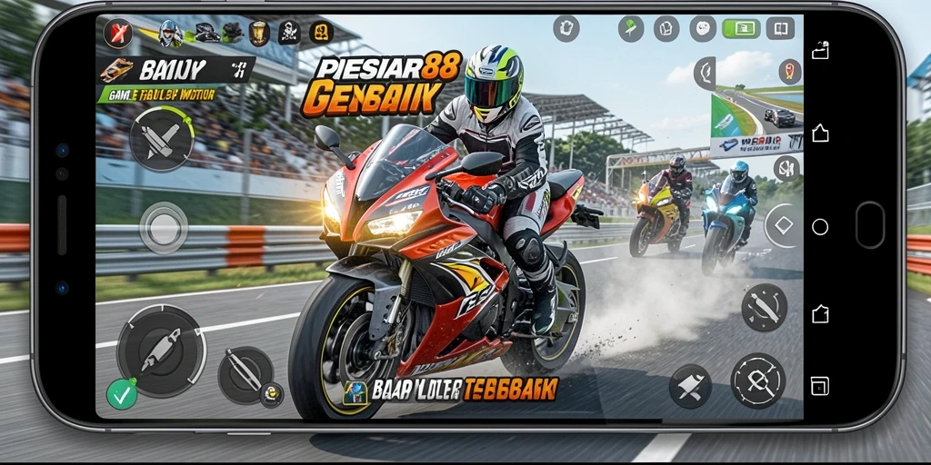 Tampilan gameplay PESIAR88 yang menegangkan saat balapan motor.