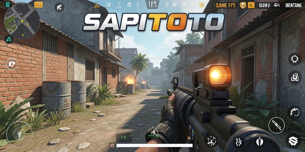 Screenshot gameplay SAPITOTO dengan aksi menembak yang intens.