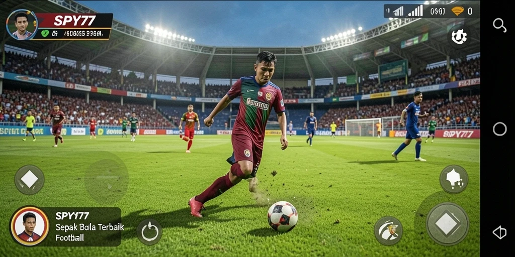 Tampilan gameplay menarik dalam SPY77 yang menampilkan aksi sepak bola.