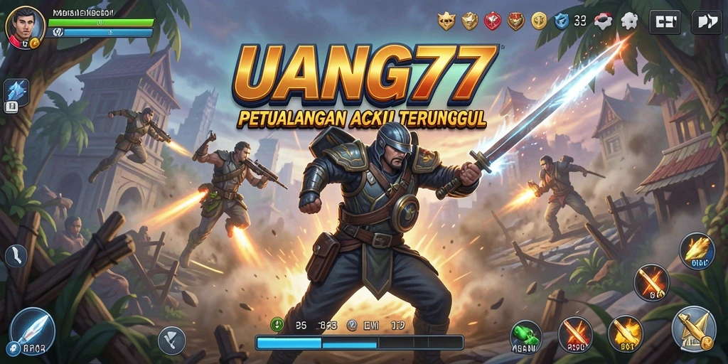 Tangkapan layar gameplay UANG77 menampilkan aksi seru di arena pertempuran.