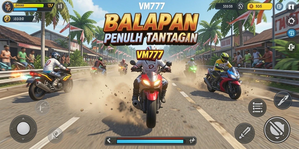 Screenshot menampilkan aksi balapan motor yang mendebarkan.